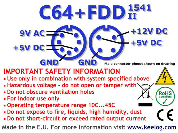 Dobbelt C64/VIC-20 + diskettedrev-strømforsyning